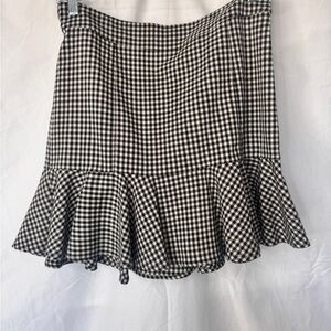 Veronica Beard Black and White Gingham Ruffle Hem Skirt